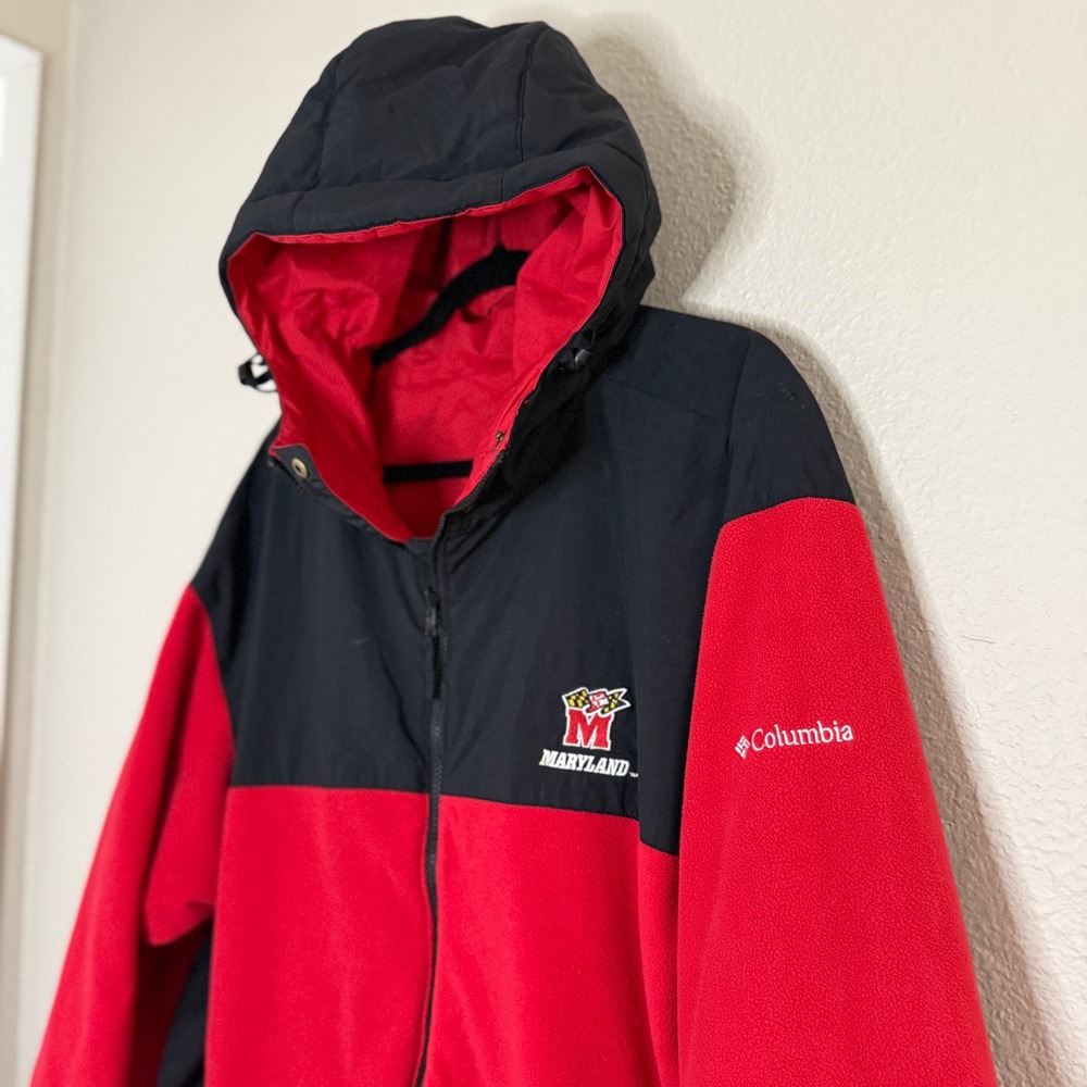 Columbia XL Reversible Red Maryland Terrapins Hooded Coat Outdoor Cozy Gorpcore - Picture 6 of 12